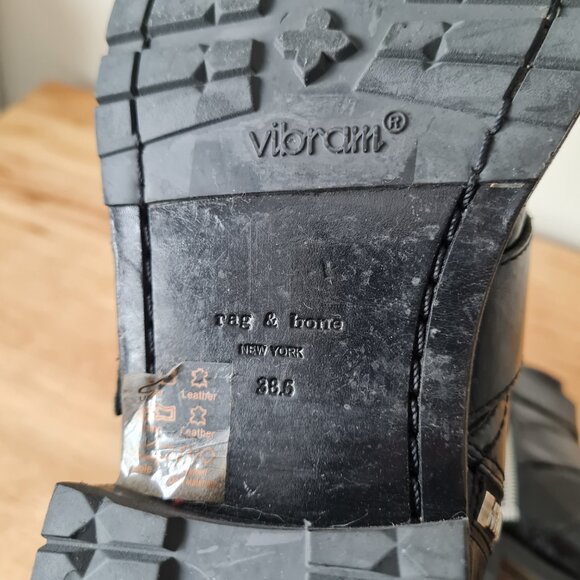 Rag & Bone Cannon Buckle Boots Black Moto Ankle Zip Up 38.5 Patent Leather - Picture 7 of 8